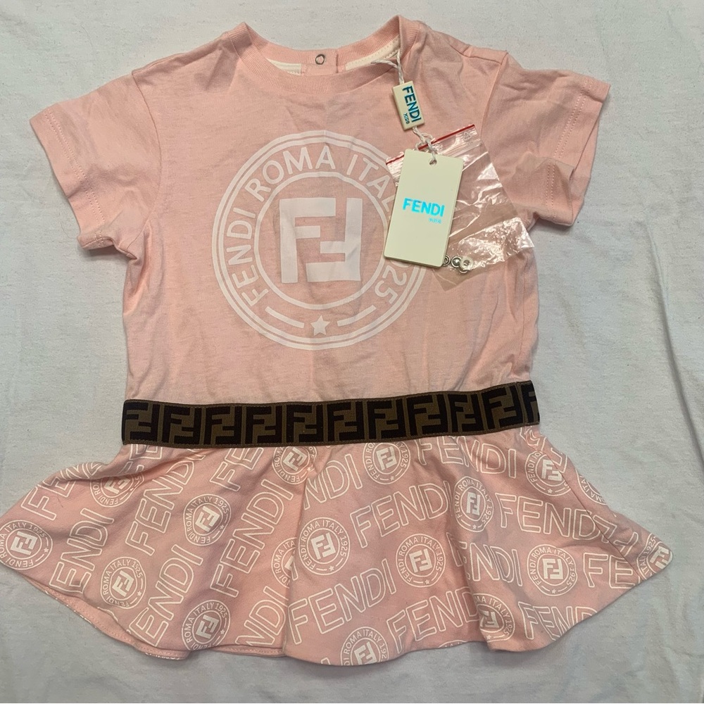 FENDI LOGO Baby Girls Pink dress               9 Months NWT